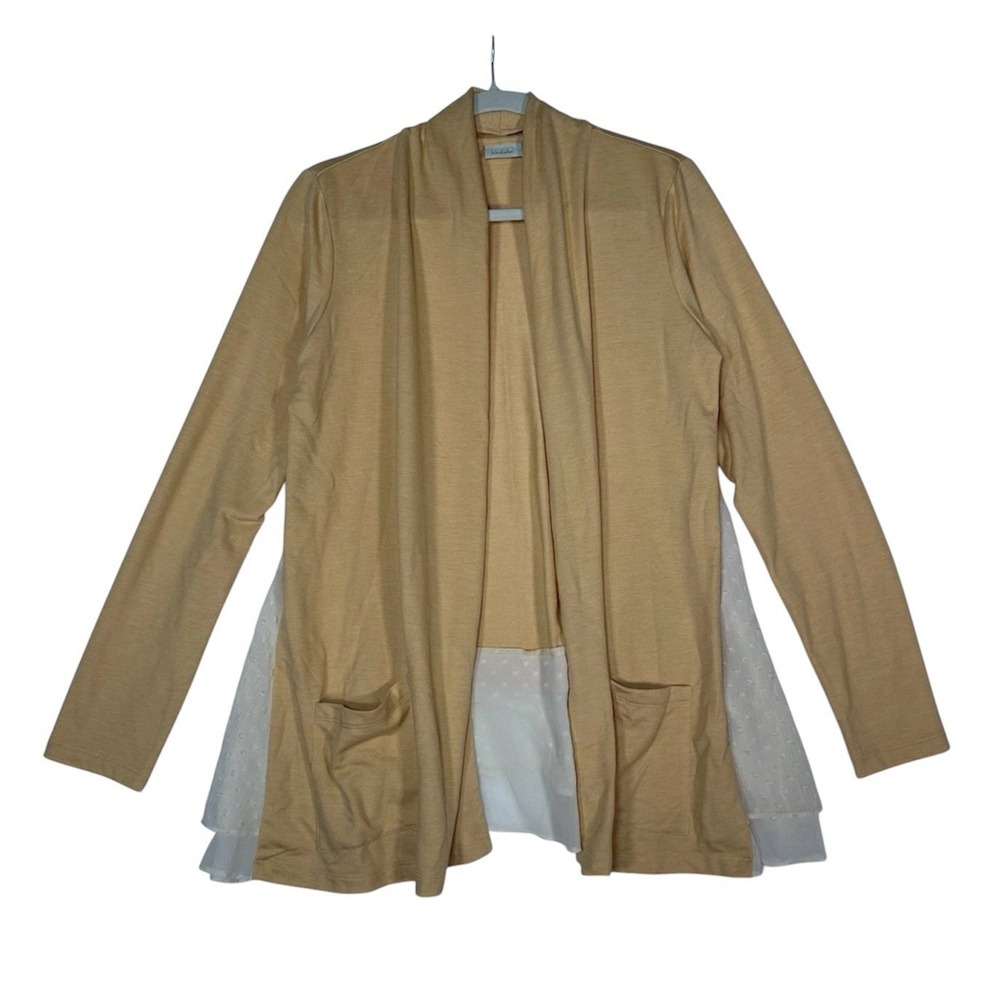 LOGO Lounge Lori Goldstein Cardigan XS Yellow Chiffon Tiered‎ Hem Lagenlook Boho